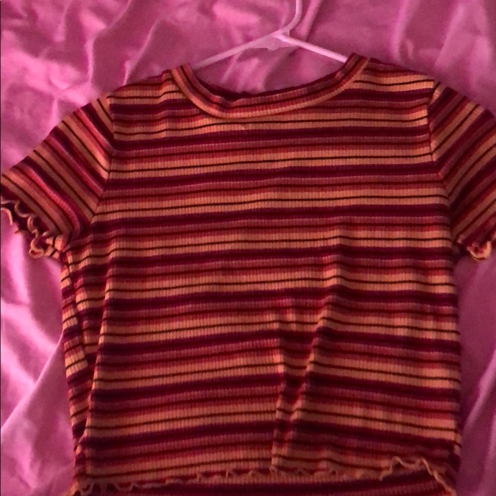 red,orange,yellow, striped crop top